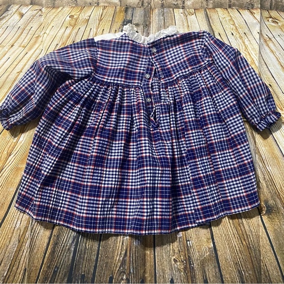 Vintage Toddle Time JCPenney Blue Red Plaid Lace Pleated Dress - Picture 4 of 5
